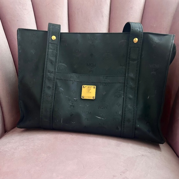 Sac Vintage MCM Authentique En Cuir Bleu - Occasion Bon état, Sac Porté épaule